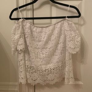 White off the shoulder croquet top